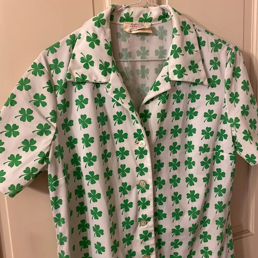Vintage 1970s White Shamrock Irish Dress. Size: 12 USED! - Picture 2 of 9